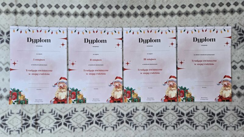 Dyplomy dla uczestników konkursu świątecznego